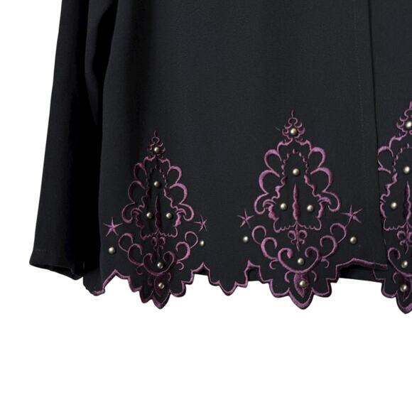 Yoakum Double D Ranch Black Purple Embroidered Jacket Skirt Set Scalloped Hem M - Picture 2 of 6